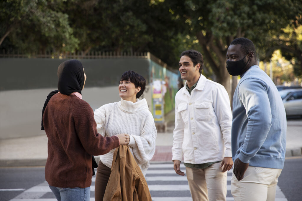 Students speaking and applying English in conversation